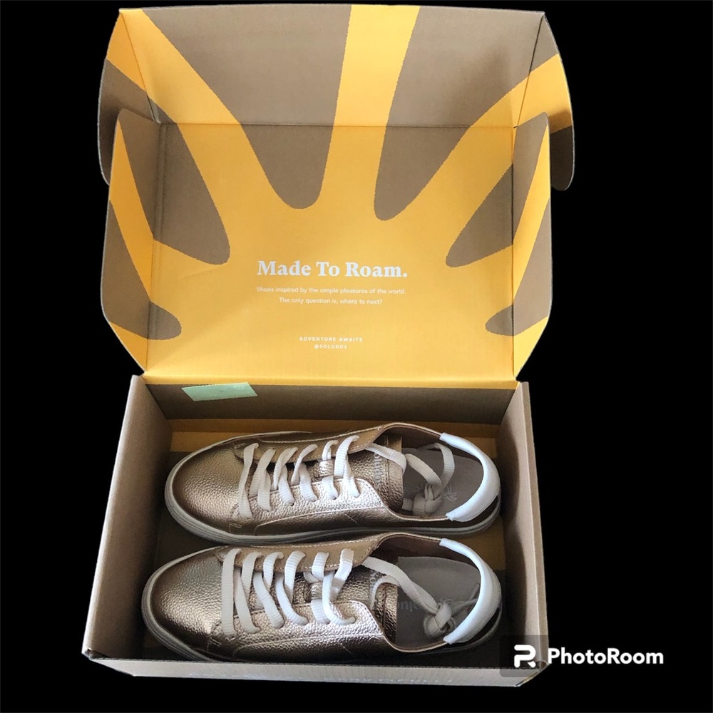 NEW SOLUDOS Ibiza Platform Rose Metallic Sneakers - Picture 3 of 16